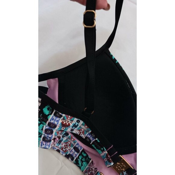 3/10 Nanette Lepore Boho Bikini Top Padded Black Pink Purple Teal Cut Outs $96 - Picture 4 of 8